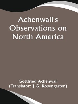 cover image of Achenwall's Observations on North America